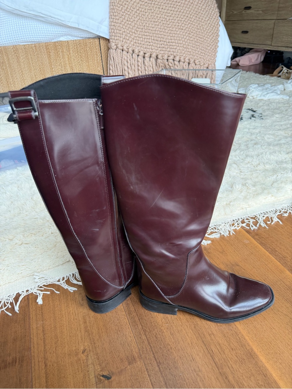 Zara Burgundy Over-the-Knee Leather Boots